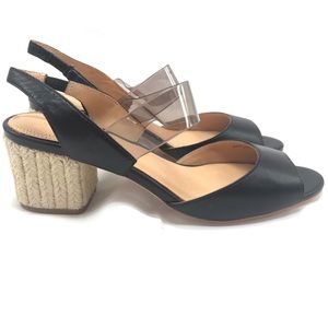 NWOB Anthropologie Bill Blass Cici City Heels Black/Tan Designer Strap sandals